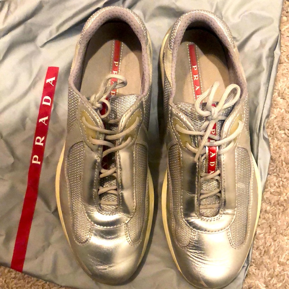 Prada metallic Silver sneakers